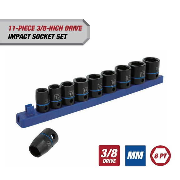 Hyper Tough 11-Piece 3/8-inch mm, Standard Socket Set