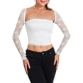 thumbnail image 3 of Yunliwuli Women Summer 2 Piece Outfit Long Sleeve Lace Shrug Tops and Solid Color Bandeau Sets, 3 of 10