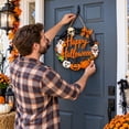 thumbnail image 7 of Halloween Wood Wreath Ghost Black Cat Pumpkin Skull Door Hanging Sign Decorations Rustic Spooky Halloween Welcome Wooden Signs for Front Door Hanger Home Decor Party Supplies,B, 7 of 7