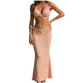 thumbnail image 2 of 3 Piece Swimsuits for Women Built-in Bra Triangle Halter Bikini Top and Side Tie Bottom with Starfish Detail Mermaid Style Long Skirt Cover Up, 2 of 5