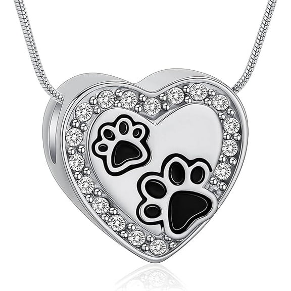 Pet Paw Print Urn Necklaces for Ashes for Women Men Heart Cremation Jewelry Memorial Keepsake Jewelry for Ashes of Loved Ones