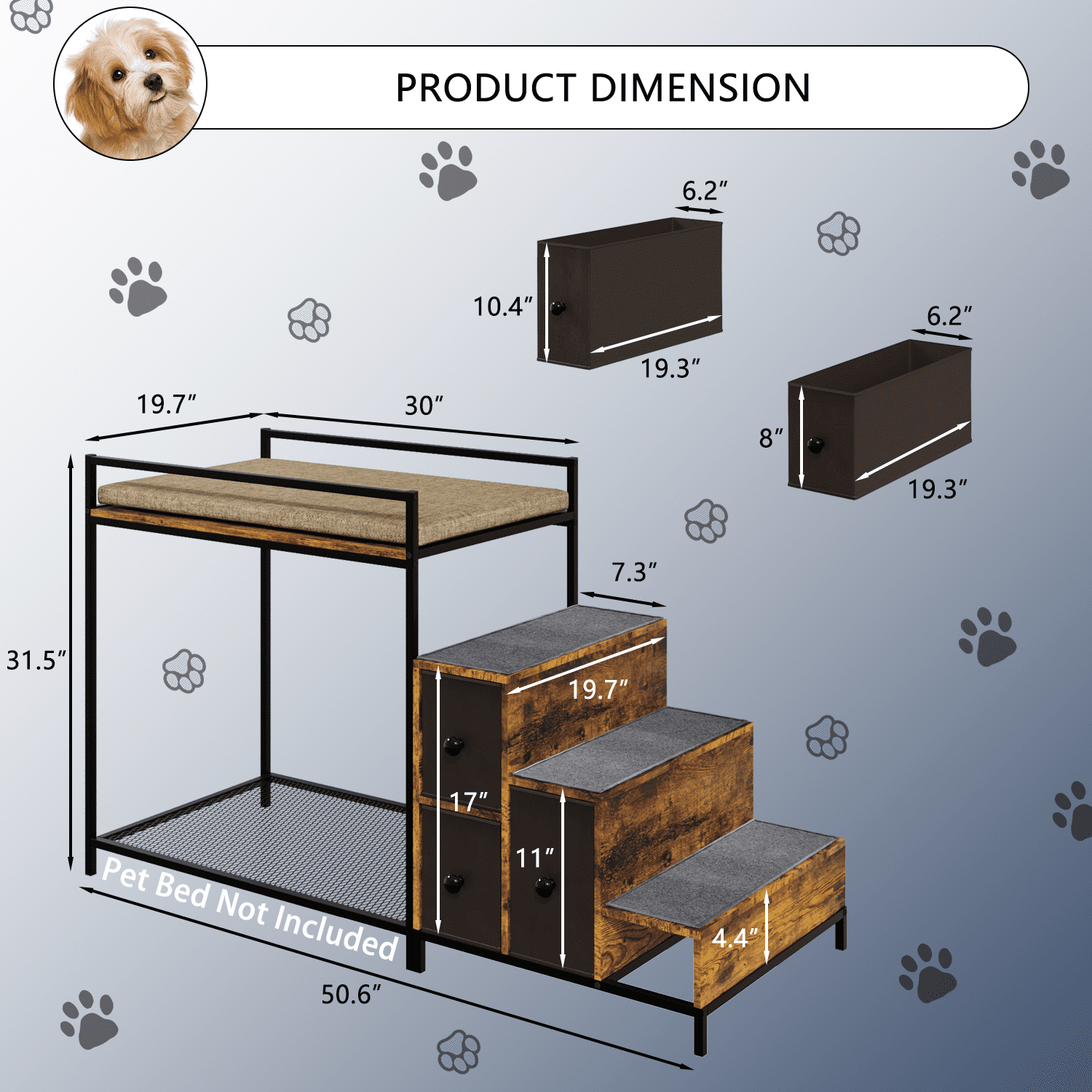 BOSSIN Pet Window Perch with Stairs,  3 Drawers Large Pet Bunk Bed for Dogs and Cats