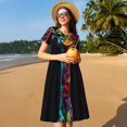 thumbnail image 4 of Balery Neon Psychedelic Giraffe Vestidos sueltos de manga corta para mujer, vestidos de verano 2025, vestidos casuales de corte A con vuelo., 4 of 6