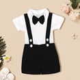 thumbnail image 2 of Boys Summer White Neck Short Sleeve Romper Solid Necktie Strap Shorts Set Party Birthday School Boys 2 Piece Set, 2 of 7
