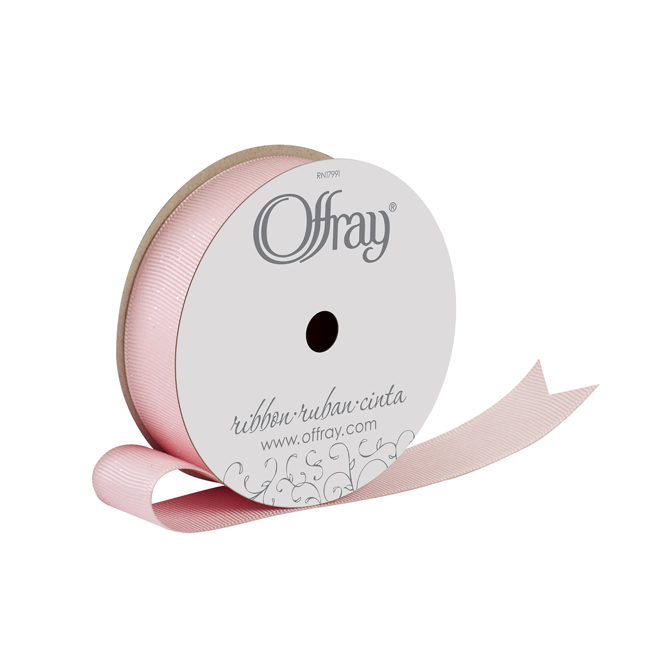 Offray Ribbon, Carnation Pink 7/8 inch Grosgrain Glitter Polyester Ribbon for Sewing, Crafts, and Gifting, 9 feet, 1 Each