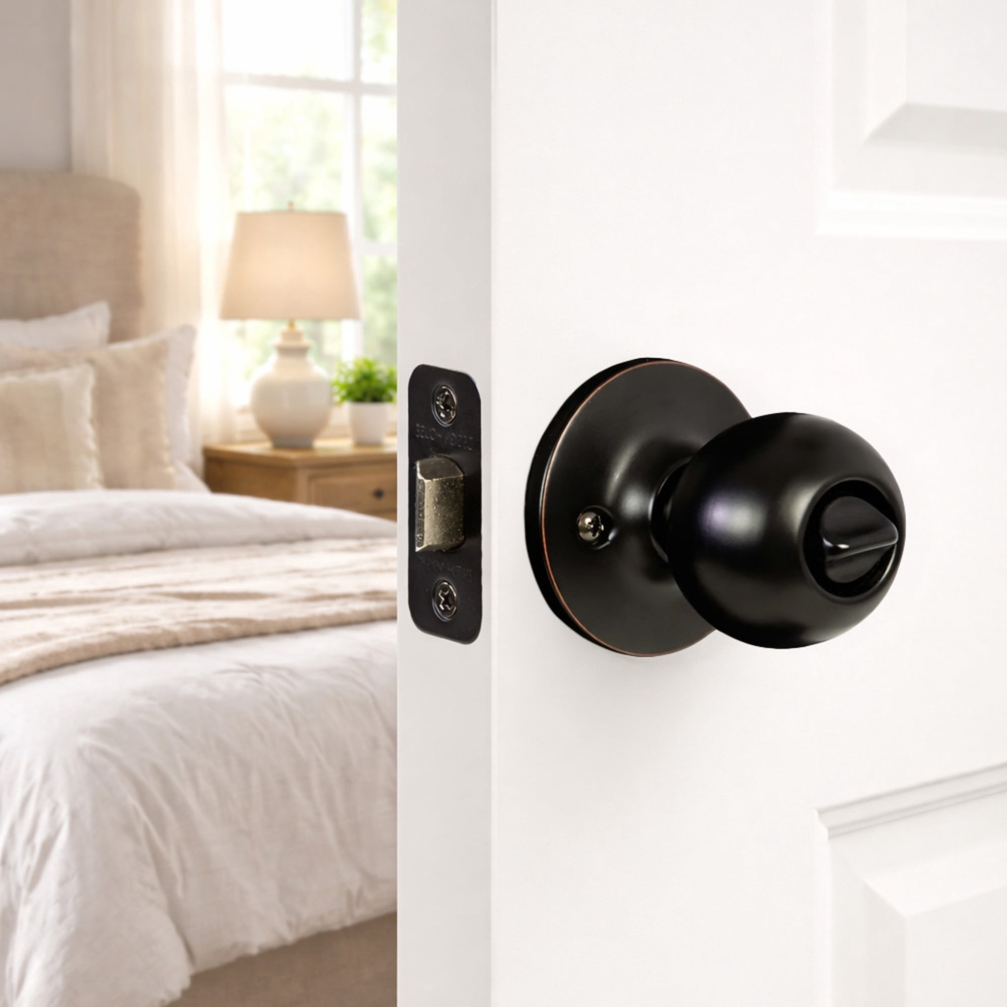 Ball Privacy Door Knob, Bed and Bath, Oil Rubbed Bronze Finish, Left or Right Hand