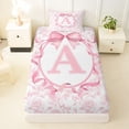 thumbnail image 3 of Feelyou Rose A Initial Twin Sheet Sets for Girls Kids, Reteo Princess Bow Bedding, Pink White, 3-Piece, 3 of 5