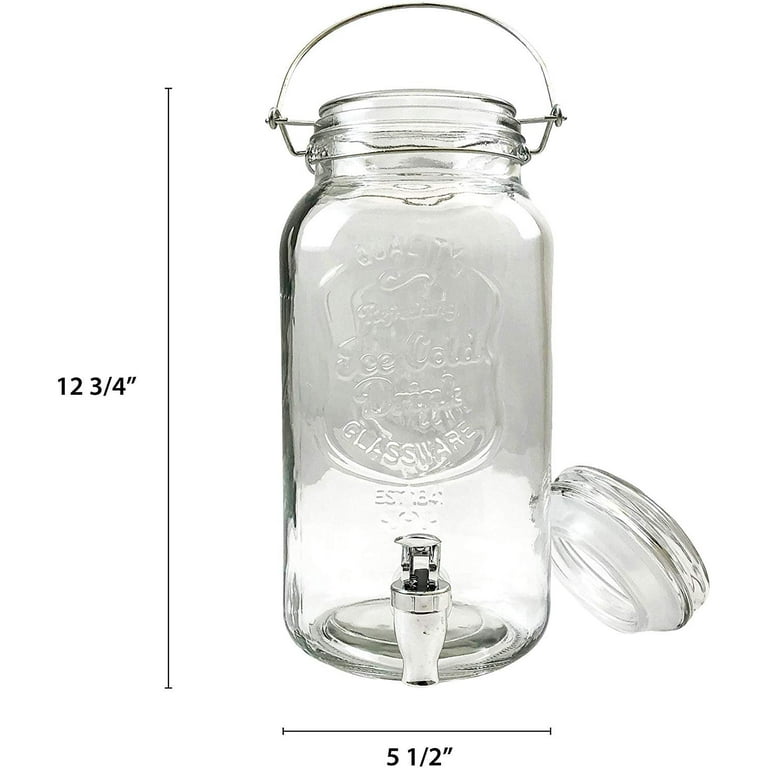 1 Gallon Glass Beverage Drink Dispenser with Metal Spigot - Yorkshire Mason  Jar Glassware Wide Mouth Metal Lid Stainless Steel Spigot- Sun Tea, Iced
