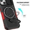 thumbnail image 2 of Case for iPhone 13, with Sliding Camera Cover, with Rotating Finger Ring Holder Magnetic Bracket Hybrid Hand Grip Protective Shockproof Phone Case Cover for iPhone 13 - Red + Black, 2 of 10