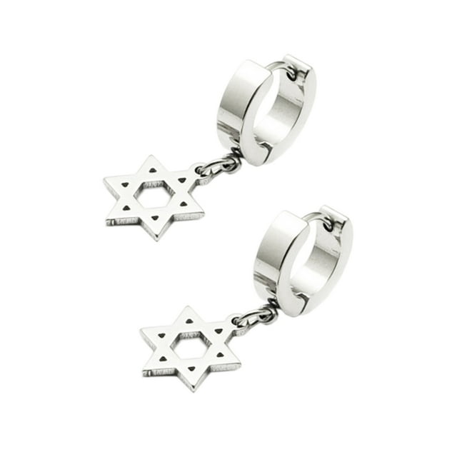Par de Pendientes Hexagonales de material acero Inoxidable con Aro Colgante WeddingJewelry 4mm