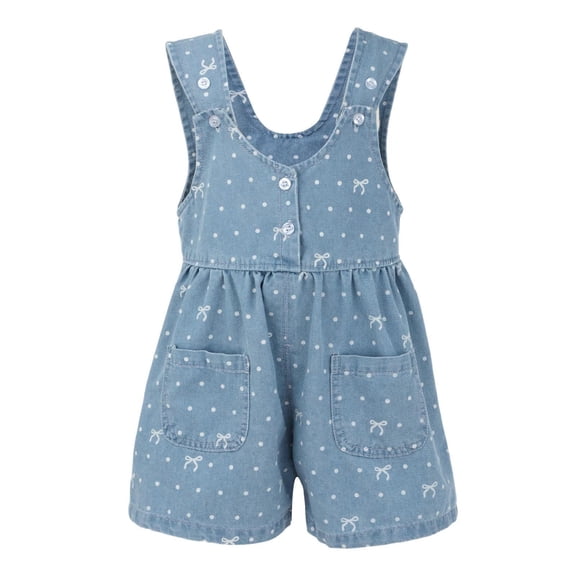 Ruyang Girls Wide Leg Denim Overalls Cute Bow Polka Dot Shorts Summer Adjustable Strap Y2K Streetwear Denim Shortalls