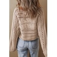 thumbnail image 3 of Women's Smoke Gray Hollow-Out Cable Knit Cropped Sweater, 3 of 7