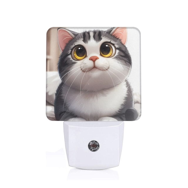 Balery Cute Cartoon Kitten Luz Nocturna LED con Sensor Automático, Enchufe con Sensor Crepuscular, Luz Suave de 0.5W para Dormitorio, Pasillo, Baño-US
