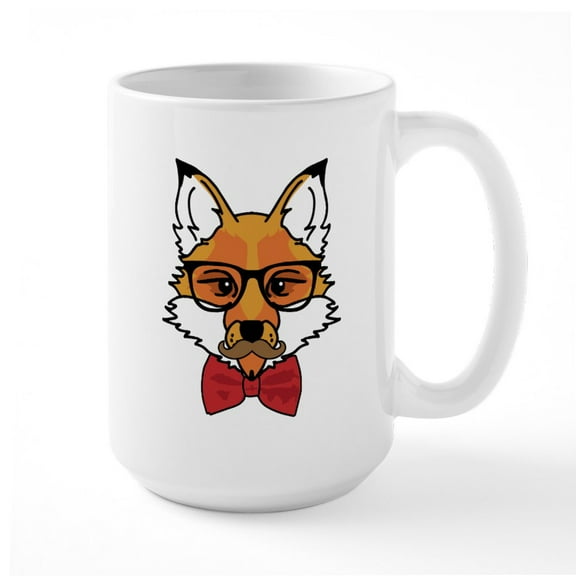 CafePress - Hipster Fox - 15 oz Ceramic Large White Novelty Mug