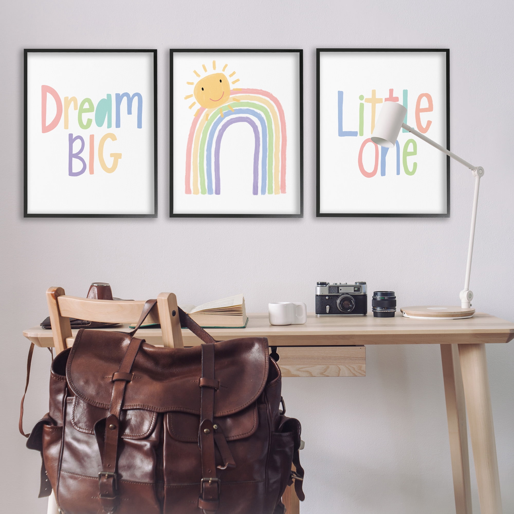 Stupell Industries Dream Big Little Illustration Typography Painting Black Framed Art Print Wall Art, 24 x 30, Set of 3
