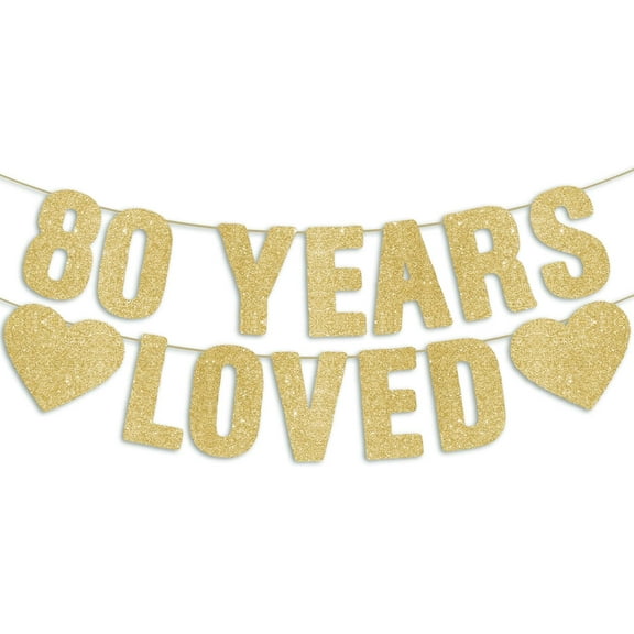80th Birthday Banner - Gold Glitter, Happy 80th Birthday Party Decorations for Women & Men, Funny Eighty Anniversary Decor Bday Sign Gifts
