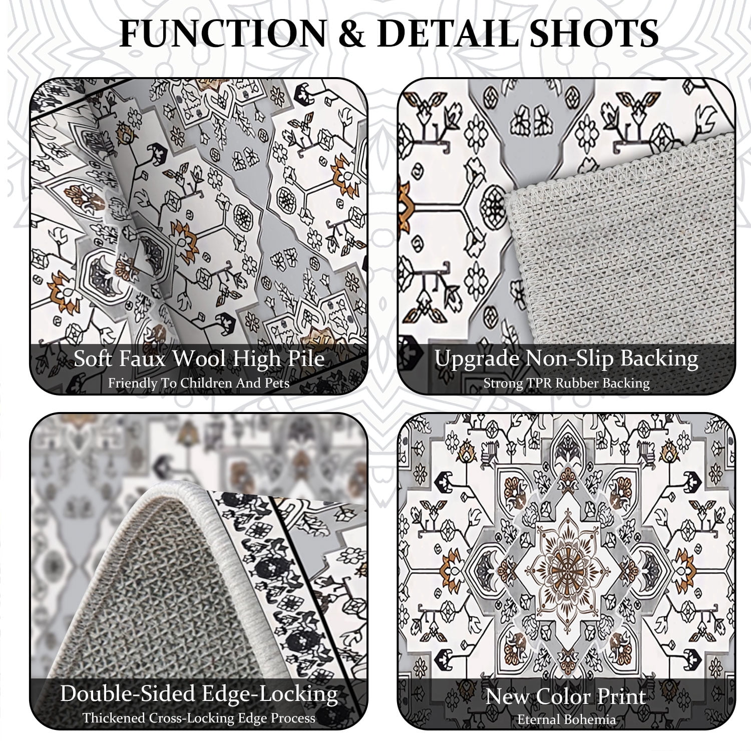 TECHVIDA 2'x8' Hallway Runner Rug Boho,Non Slip Machine Washable Rugs for Hallway Kitchen,Grayish Brown