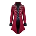 thumbnail image 2 of IBTOM CASTLE Men's Steampunk Vintage Tailcoat Jacket Gothic Medieval Victorian Frock Button Down Swallow Coat Uniform L Red Floral, 2 of 4