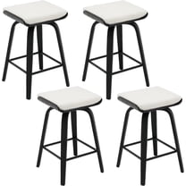 Guyou 26” Swivel Counter Height Bar Stools Without backrest, Upholstered Farmhouse Bar Stools with Footrest for Kitchen Island, White-Faux Sherpa(Set of 4)