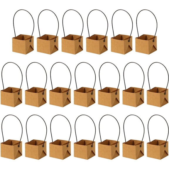 Wiywef 20 Pcs Kraft Paper Potted Boxes with Handle, Floral Arrangement Gift Boxes