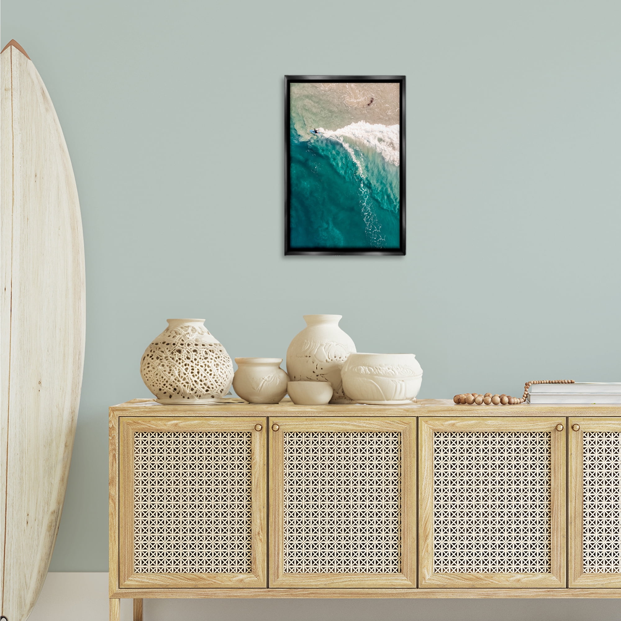 Stupell Industries Surfing Clear Waters Nautical & Beach Photography Black Floater Framed Canvas Art Print Wall Art, 17 x 25