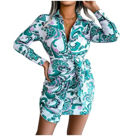 

Ziloco Long Sleeve Round-Neck Dress White Maternity Dress Fashion Women Casual Long Sleeve Printing Straps Shirt Dress