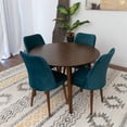 thumbnail image 2 of Percy Ensemble de Salle à Manger Rond Mi-Siècle 5 Pcs avec 4 Chaises en Velours Turquoise, 2 of 5