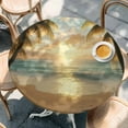 thumbnail image 3 of Ocean Sunset Round Fitted Table Cover Tropical Sandy Beach Palm Trees Waterproof Table Cloth with Elastic Edge Wipeable Tablecloth for Picnic Camping Party Fits 45"-54" Diameter, 3 of 8