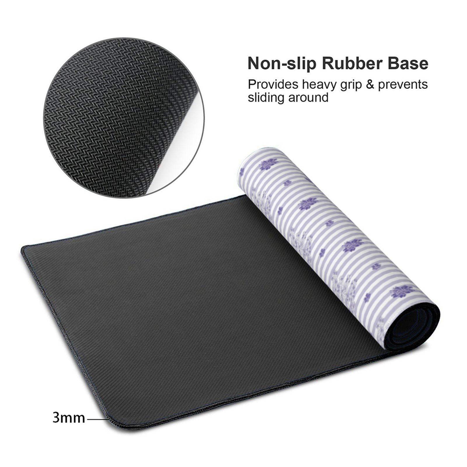 Xecao Stripes and Sprigs of Lavender Print Large Mouse Pad, 16x35.5in Mousepad, Professional Non-Slip Rubber Base Big Mouse Pad, Mouse Pad for Gaming & Office Full Desk Mouse Pad
