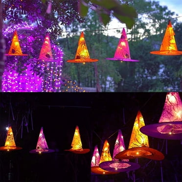 Halloween Decorations 8 Pcs Lighted Hanging Witch Hats With 8 Modes Remote Control Lighted Halloween String Lights for Indoor Outdoor Yard Decoration Halloween Lights