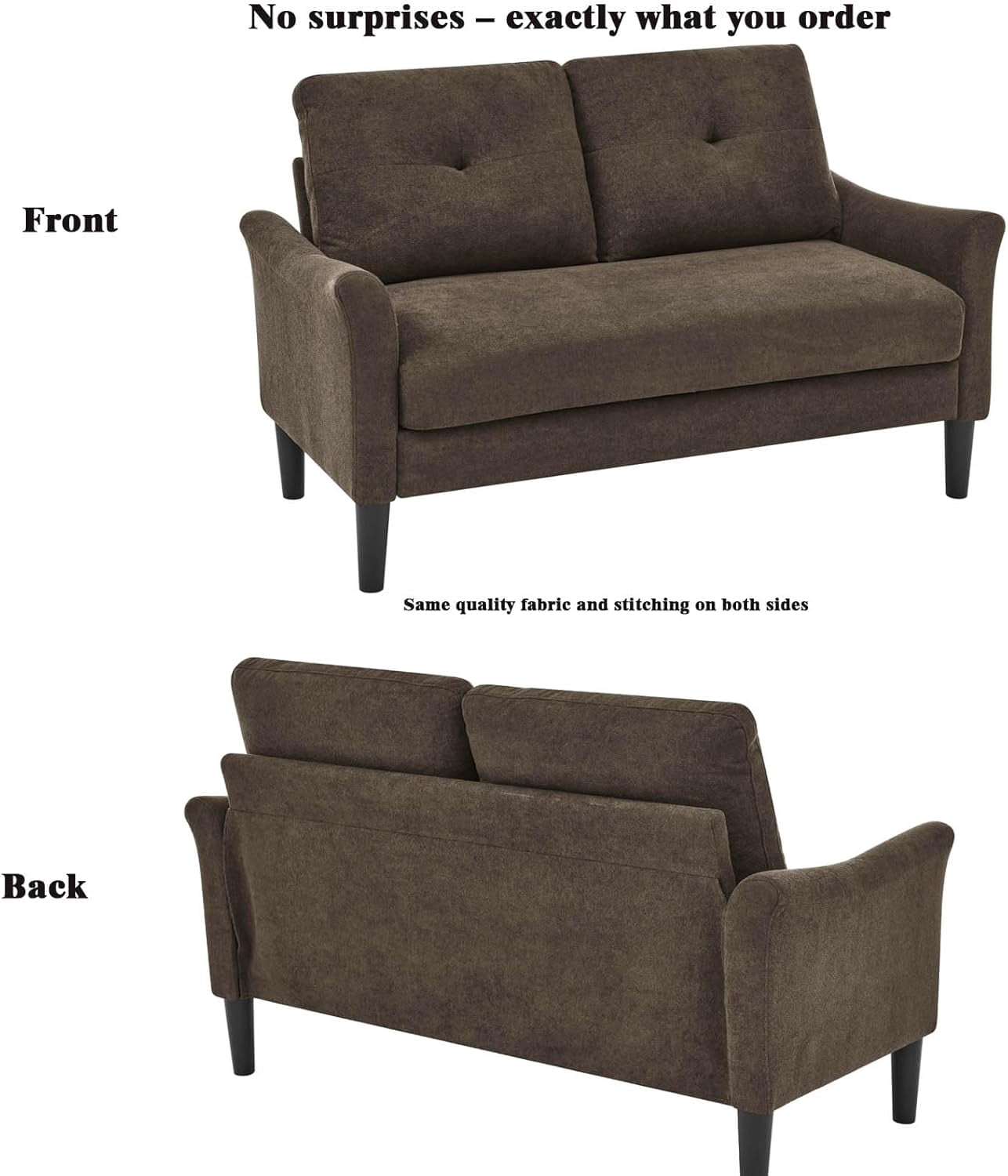 MOONMISS 56.3" Modern Loveseat Sofa, Upholstered 2-Seater Couch with Tufted Back, Sofa Chair with Plastic Legs,Mid-Century Small Space Sofa for Living Room,Bedroom,Apartment,Dark Brown