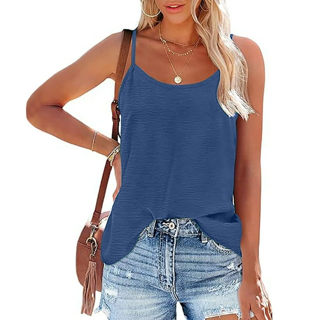 Mrzvby Camisole d'Été pour Femmes Été Femmes Couleur Unie Col Rond Sans Manches T-Shirt Décontracté Hauts Camisole