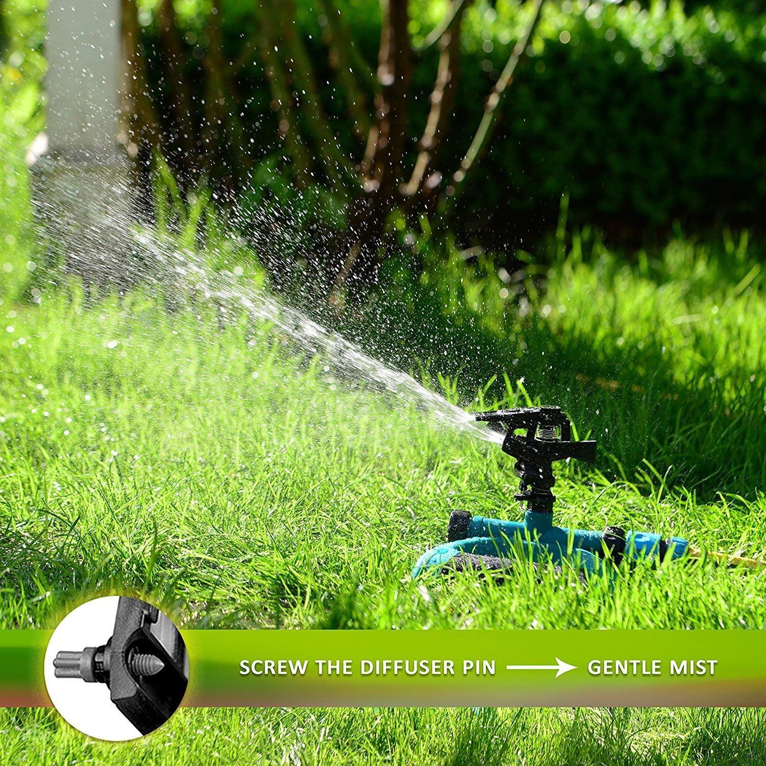 000 Sq Ft Watering System 1pc Lawn Garden Water Sprinkler 360 Rotating Up To 3 