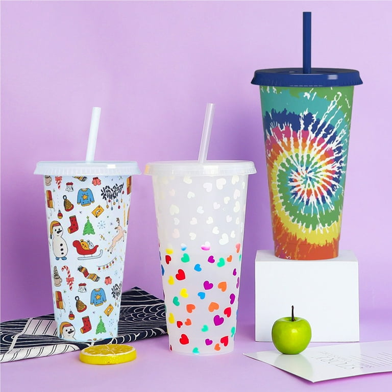 710ml Reusable with Straws Creative Water Cups Changing Colour Cup