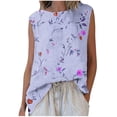 thumbnail image 2 of Shirts for Women Plus Size Sleeveless Round Neck Floral Printed Casual Tank Top Purple L, 2 of 5