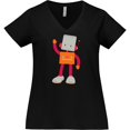thumbnail image 3 of Inktastic Cute Robot, Smiling Robot, Colorful Robot Women's Plus Size V-Neck T-Shirt, 3 of 5