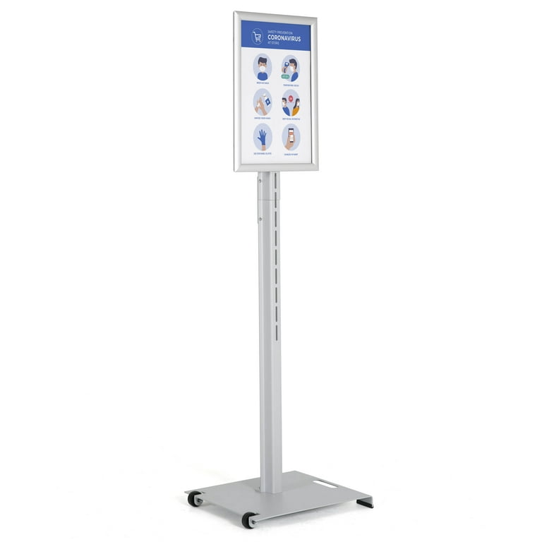 Poster Display Stands for 11” x 17” Images Silver Finished Aluminum Metal  Constructed Snap Frame Racks – Quick Clip Displays 54 Tall with Weighted  Bases (QCRND1117A) 