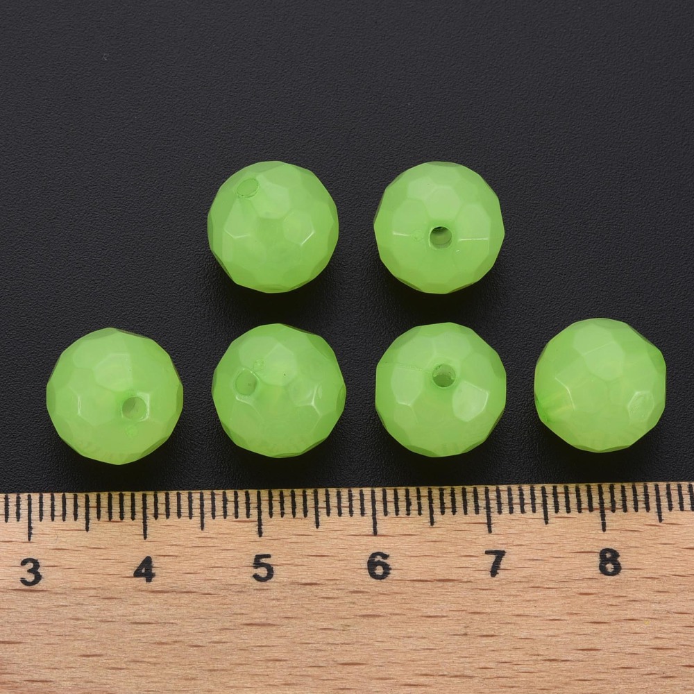 Imitation Jelly Acrylic Beads Faceted Round Light Green 12x11.5mm Hole: 1.8mm 560pcs/500g