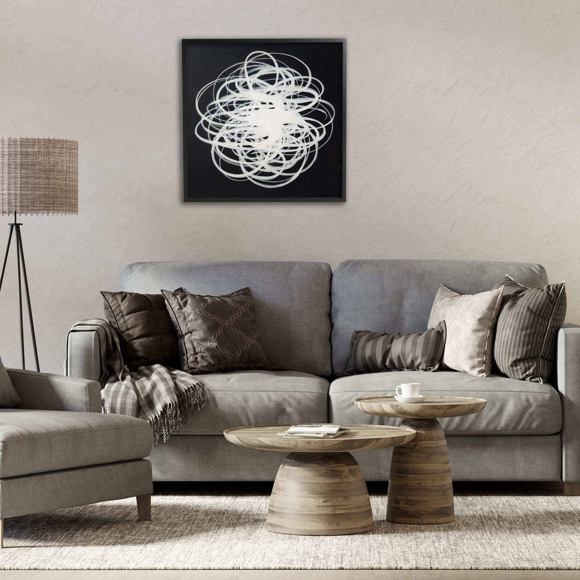 Stupell Industries Chaotic Scribble on Black Abstract Painting Black Framed Art Print Wall Art, 24 x 24