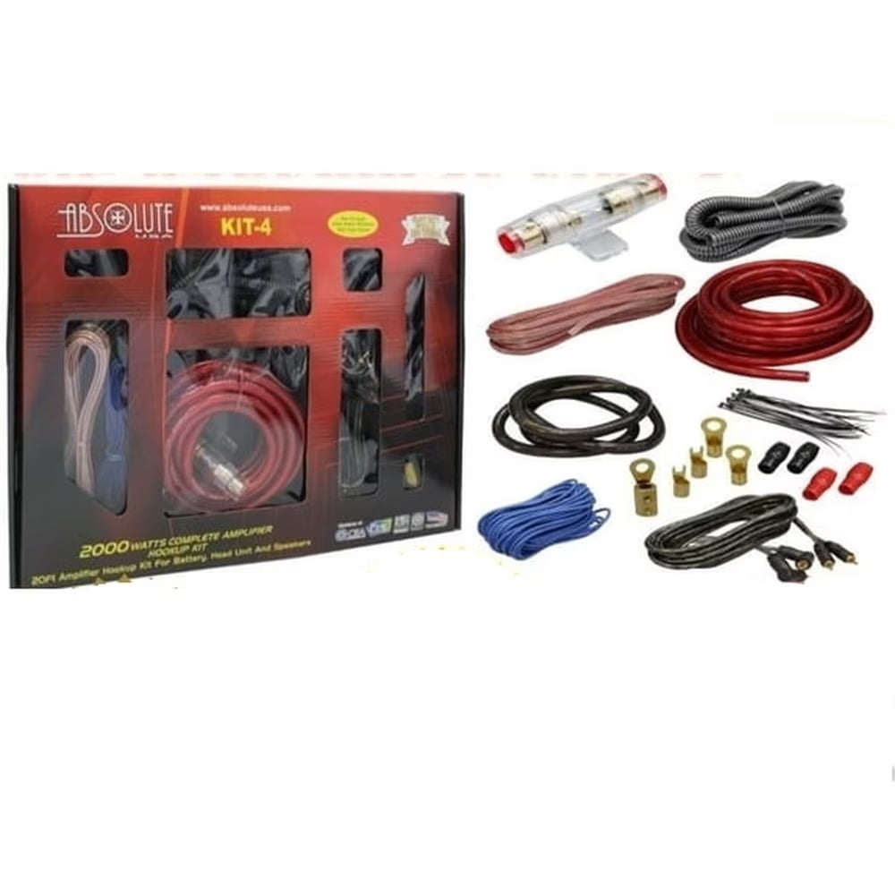 Absolute KIT4 4 Gauge Car Amplifier Wiring Kit, 2000W Amp Installation Power Cable Kit with RCA Cable, Speaker Wire & Fuse Holder