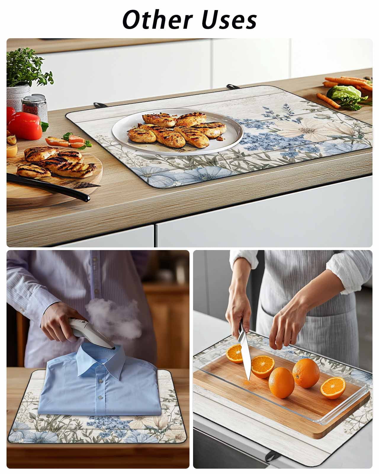 Stove Top Covers for Electric Stove, Blue Floral Spring Glass Stovetop Cover Protector, Summer Botanical Flower Vintage Induction Cooktop Protector Oven Mat for Kitchen Countertop 24"x21"