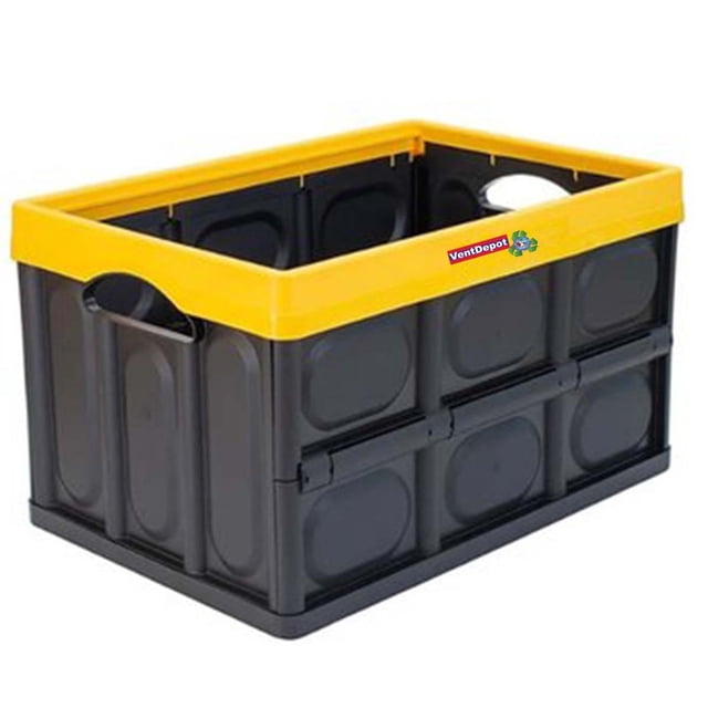 Caja Organizadora Plegable VentDepot InstaCratex 1 Pza 10kg 53x36x29cm Apilable Colapsable Polietileno Negro/Amarillo