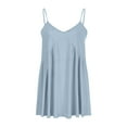 thumbnail image 4 of WIZUTIZ Beach Dresses for Women Stylish Plus Size High Rise Strappy Pleated Solid Shift Dress Sleeveless V-Neck Sun Dresses for Ladies Mini Dress Wrinkle-Free Travel Dress Blue, 4 of 7