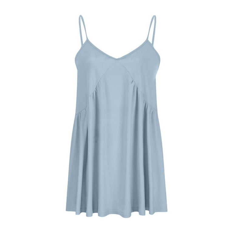 Fartey Summer Dresses for Women Clearance Spaghetti Straps Babydoll Mini  Dress Loose Casual V Neck Sleeveless Dress Solid Color Patchwork Pleated  Swing Sundress Light Blue S-2XL - Walmart.com