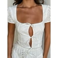 thumbnail image 5 of Michellecmm  Women's Eyelet Crop Tops Short Sleeve Square Neck Tie Front T-Shirts, 5 of 9