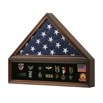 Burial Flag Display Case Solid Wood- American Flag Display Case Fits a 5 X 9.5 Flag Folded Military Shadow Box with Felt Lining Holder for Pins Insignia Medals, Walnut