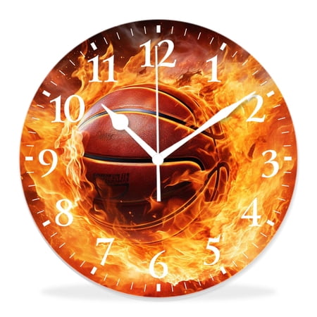 14 Inch Wall Clock Battery Operated Silent Clock Decorative for Office, Kitchen, Outdoor, Living Room,Sports Basketball Lover Ball Speed Shoot Pattern