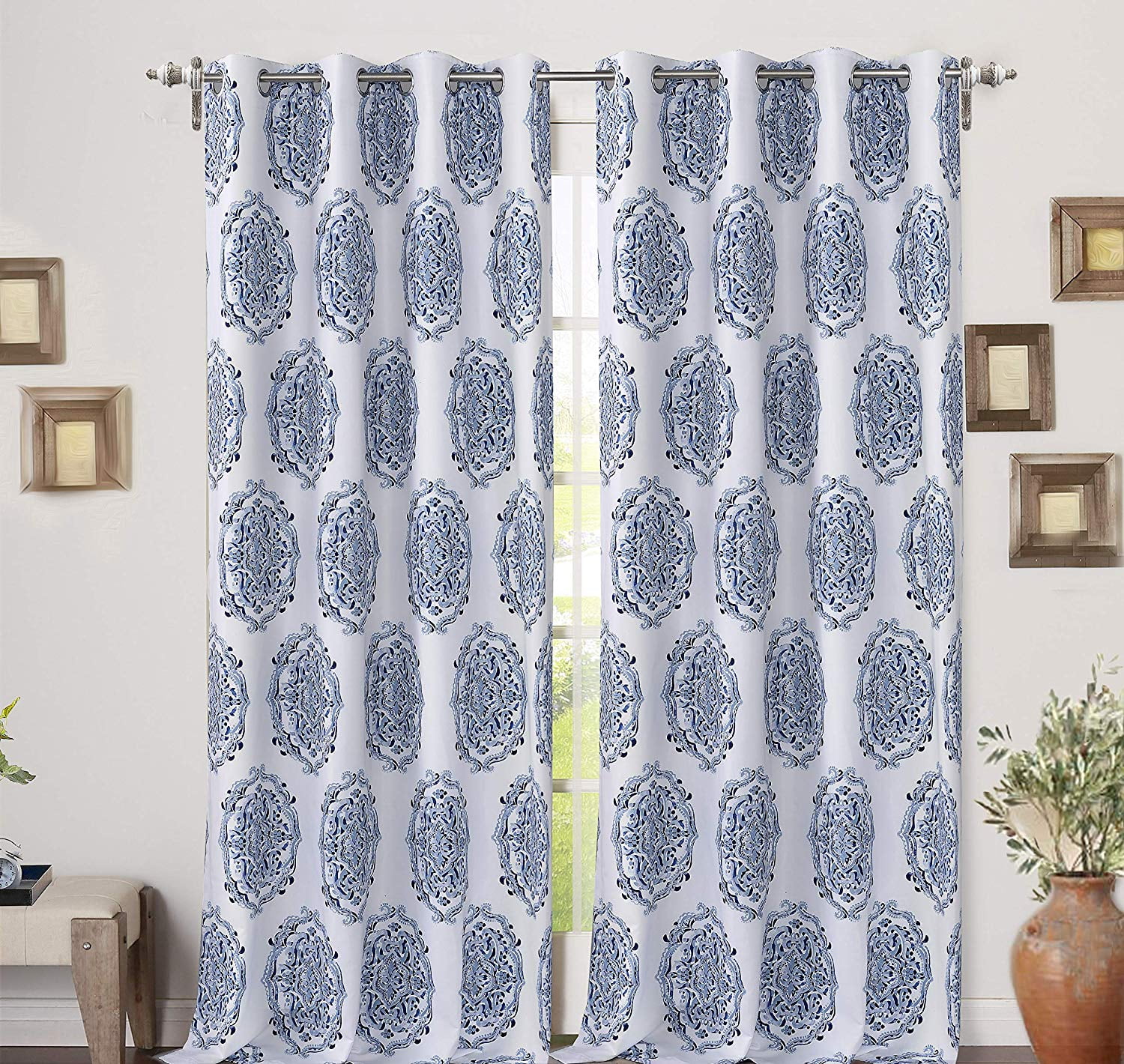 DriftAway Emily Medallion Floral Blackout Window Curtain Grommet 2