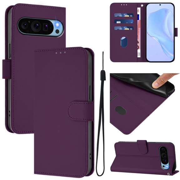 Compatible with Google Pixel 9 Pro XL Wallet Case with RFID Blocking Credit Card Holder, PU Leather Folio Flip Kickstand Protective Shockproof Anti-fall Phone Case Cover Women Men,Violet