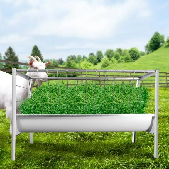 Goat Hay Feeder with Trough, Heavy Duty Rust-Resistant Steel, 19.6''W Width, 43.54lbs Sturdy, Livestock Feeder for Barns, Pastures